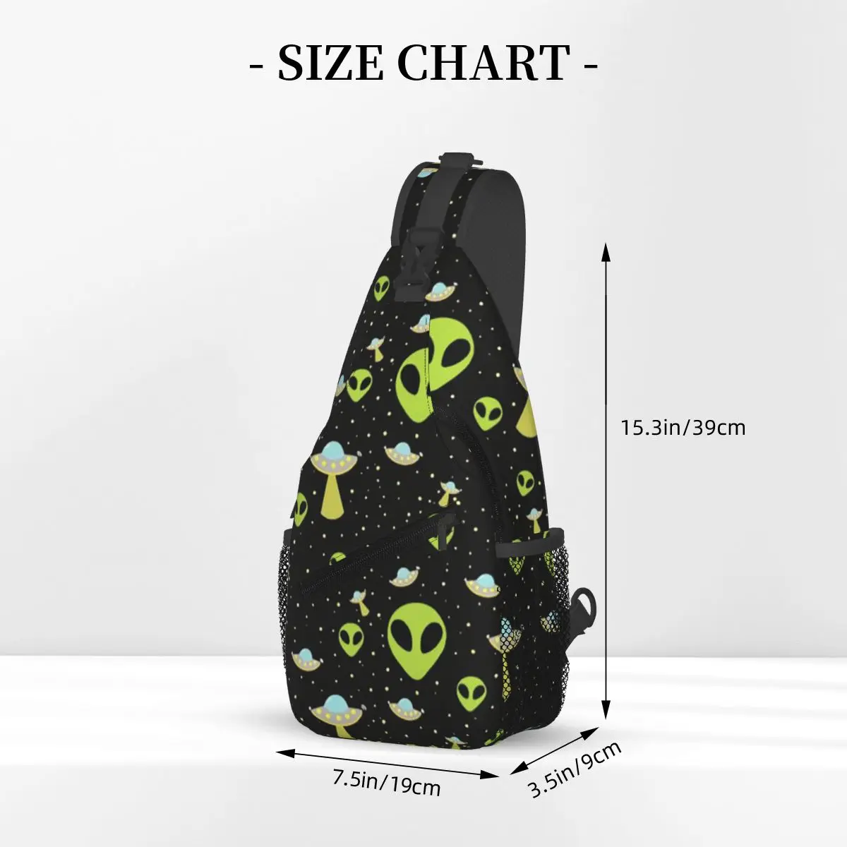 Green Alien Spaceship Pattern Chest Bag Men Sling Crossbody Backpack Chest Bag Travel Hiking Daypack Shoulder Bag