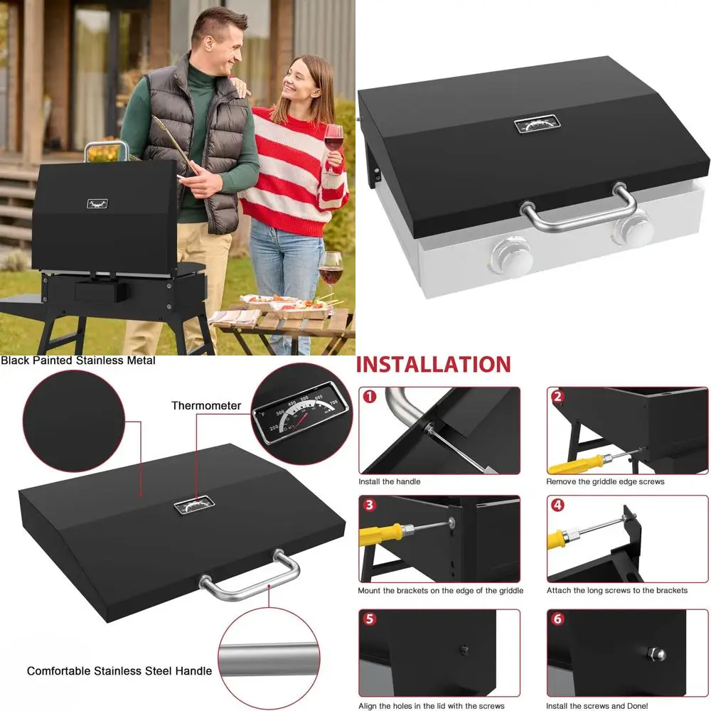 

22 Inch Hinged Lid Hard Cover Hood for Adventure Ready Tabletop Grill with Handle and Temperature Gauge