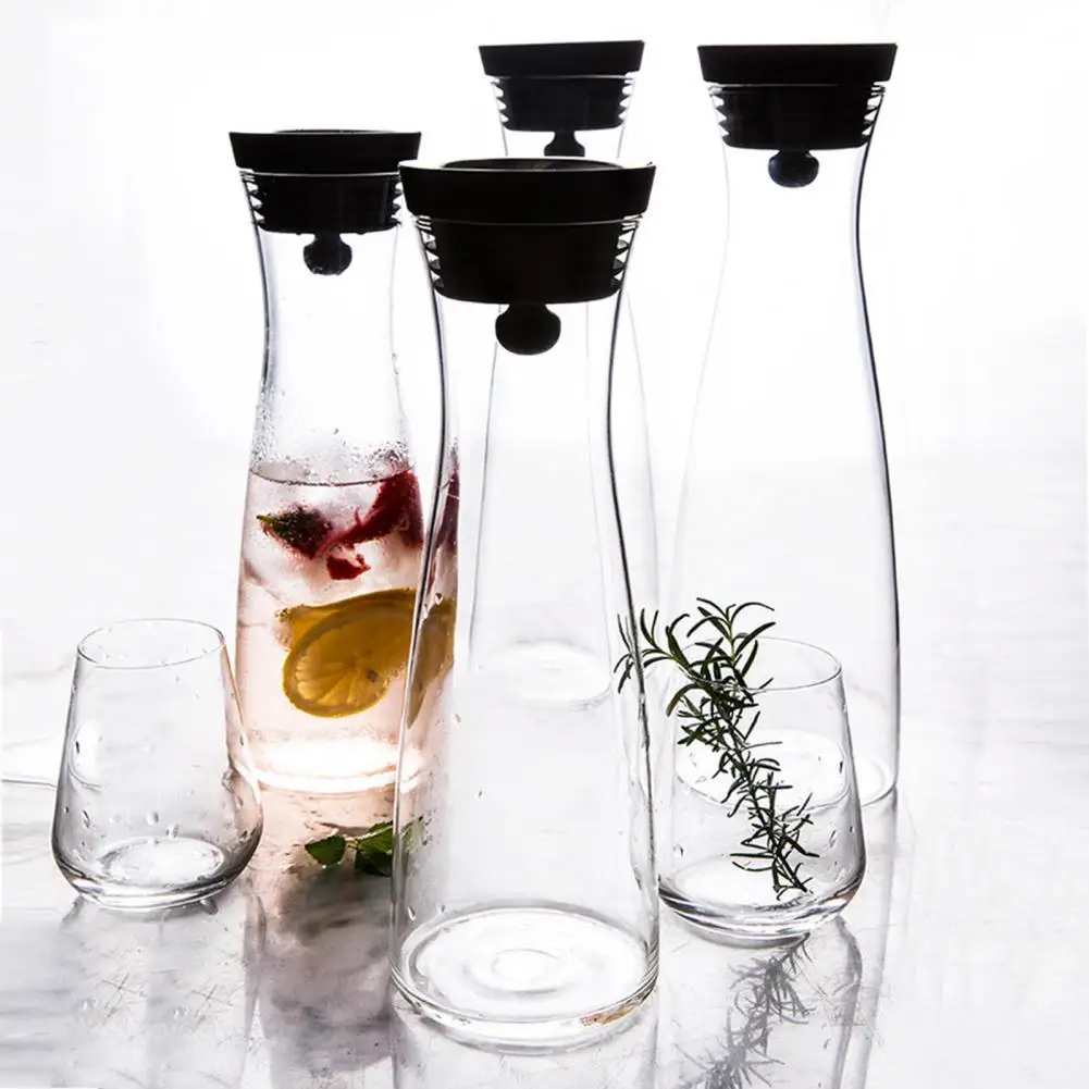 Glass Water Pitcher, Heat Resistant Cold Brew Jug with Lid, 800ml/1200ml/1500ml Large Iced Tea Carafe for Fridge