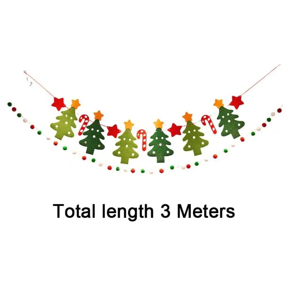 Festive Lights Felt Christmas Banner Decorated DIY Handmade Christmas Pendant Furry Balls LED String Light Christmas Party