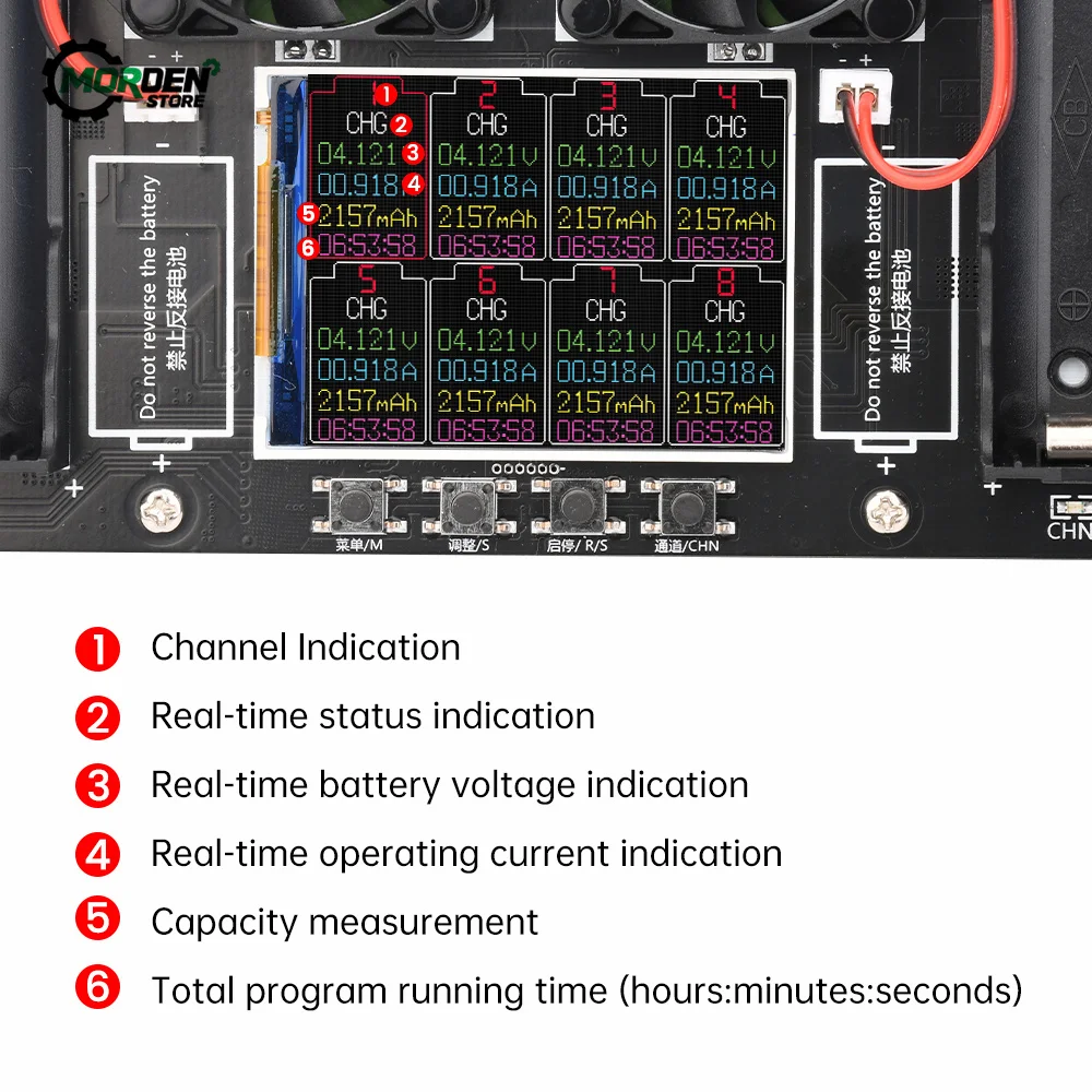 Type-C 8 Channel18650 Lithium Battery Capacity Tester Module MAh MWh Digital Battery Power Detector Module