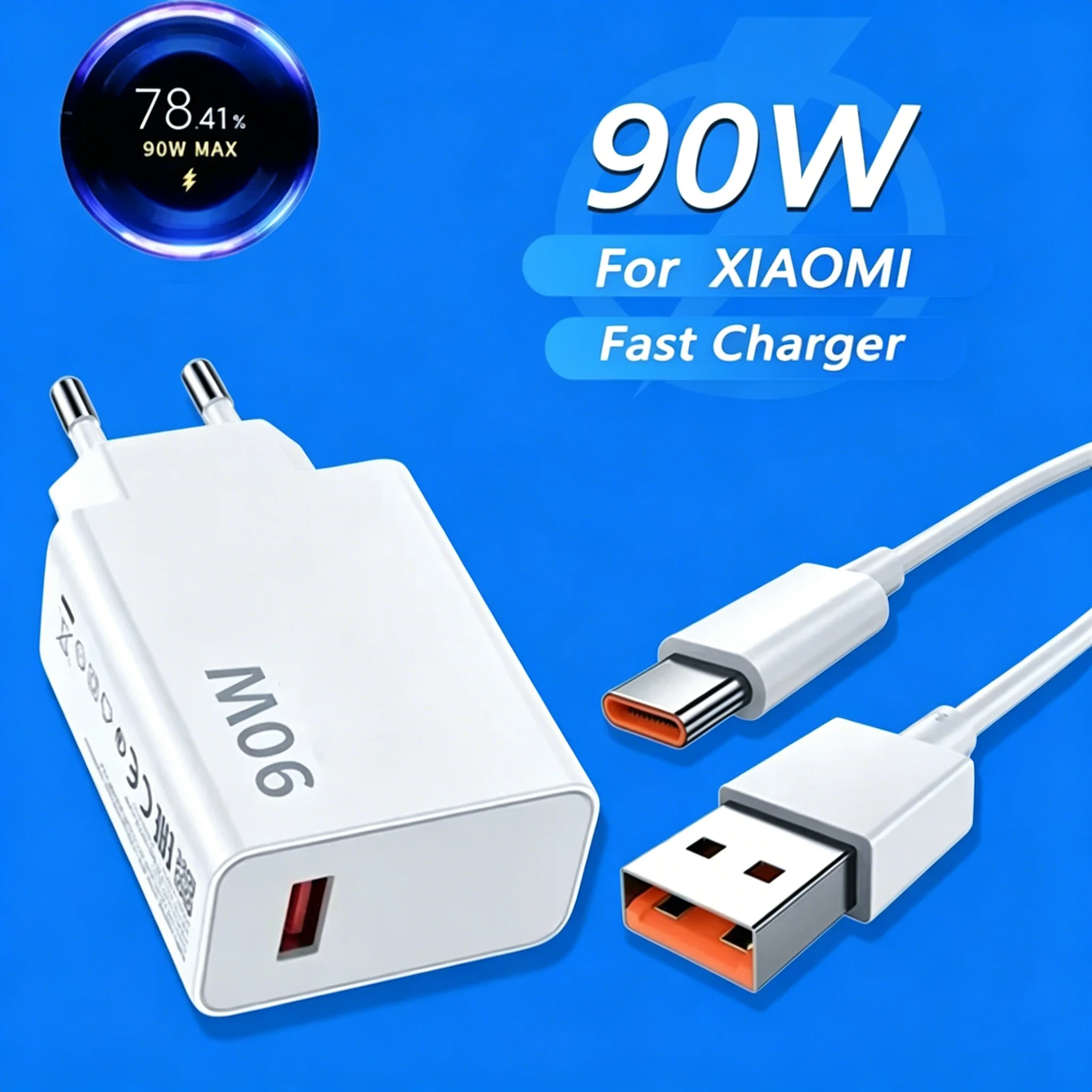 90W For Xiaomi Charger Fast Charge USB C Cable Travel Adapter 17 Ultra POCO F7 F6 X7 X8 F8 Pro K90