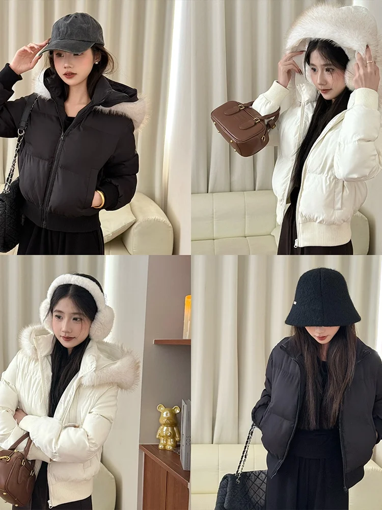 

Slimming ort Cotton Jaet with Fur Collar And Hood Versatile Winter Outerwear Korean Sle Loose Fit Thiened Cotton Inner