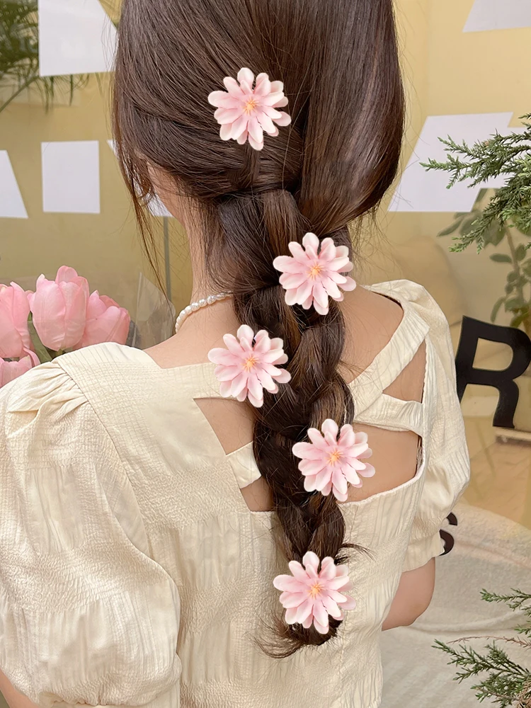 5 Pcs Ins Daisy Flower Hair Clips Girl Pearl Hairpins for Kids Barette Princess Hairpin Children Hair Accessories