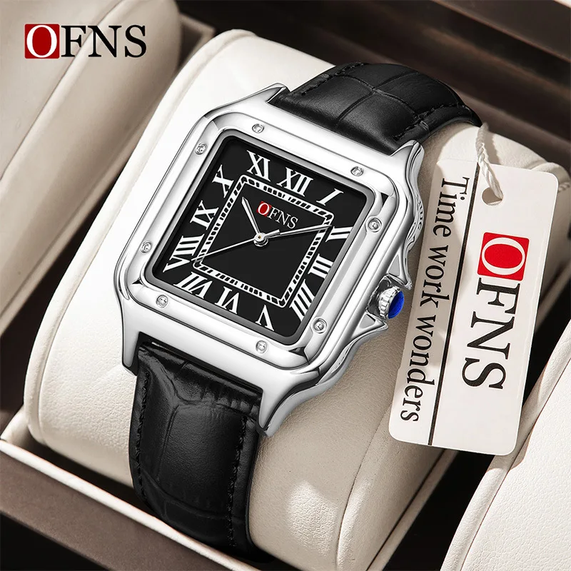 OFNS2025 New Simple Fashion Couple Watch Square Roman Scale Waterproof Retro High end Business Quartz Watch for Men and Women
