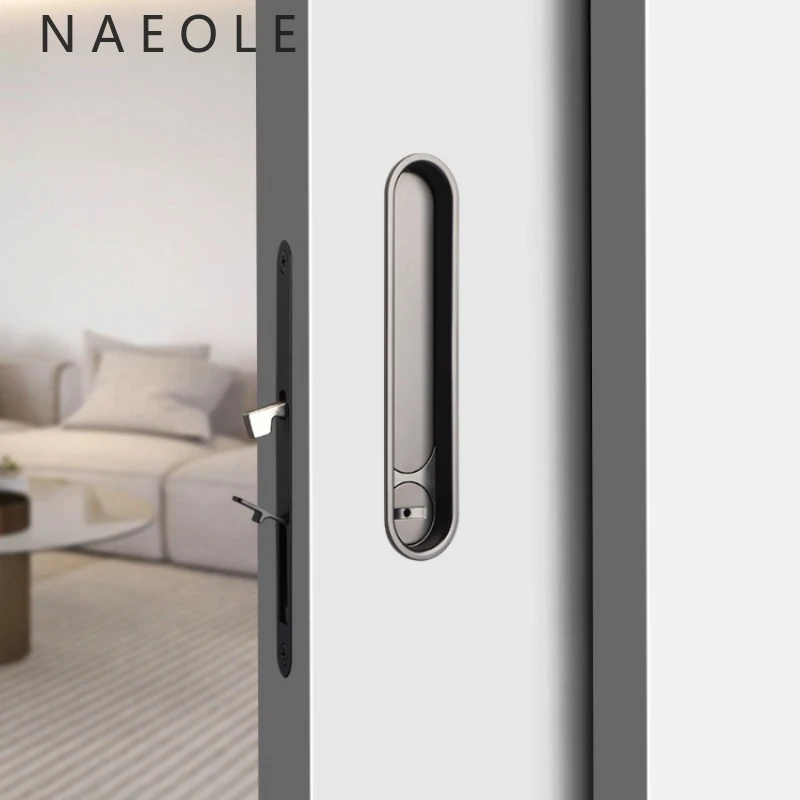

Home Pocket Wooden Sliding Door Lock, Kitchen Round Sliding Lock Handle, Bedroom Bathroom Toilet, Reversible Lock Without Key