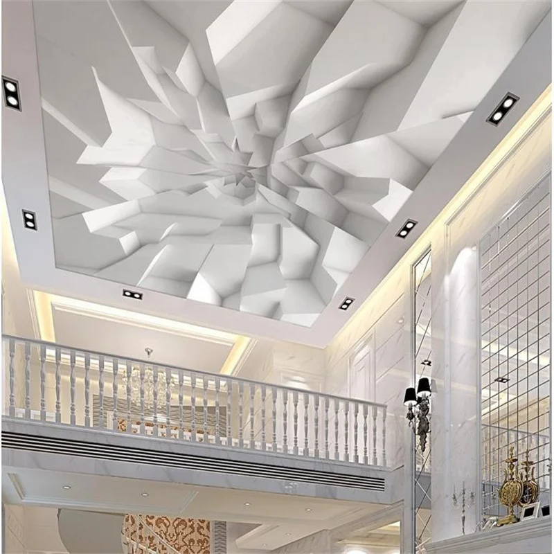 Custom 3D Ceiling Wallpaper White Polygon Brick Wall Wallpaper For Walls 3 D Ceiling Murals Wallpapers For Living Room image 3
