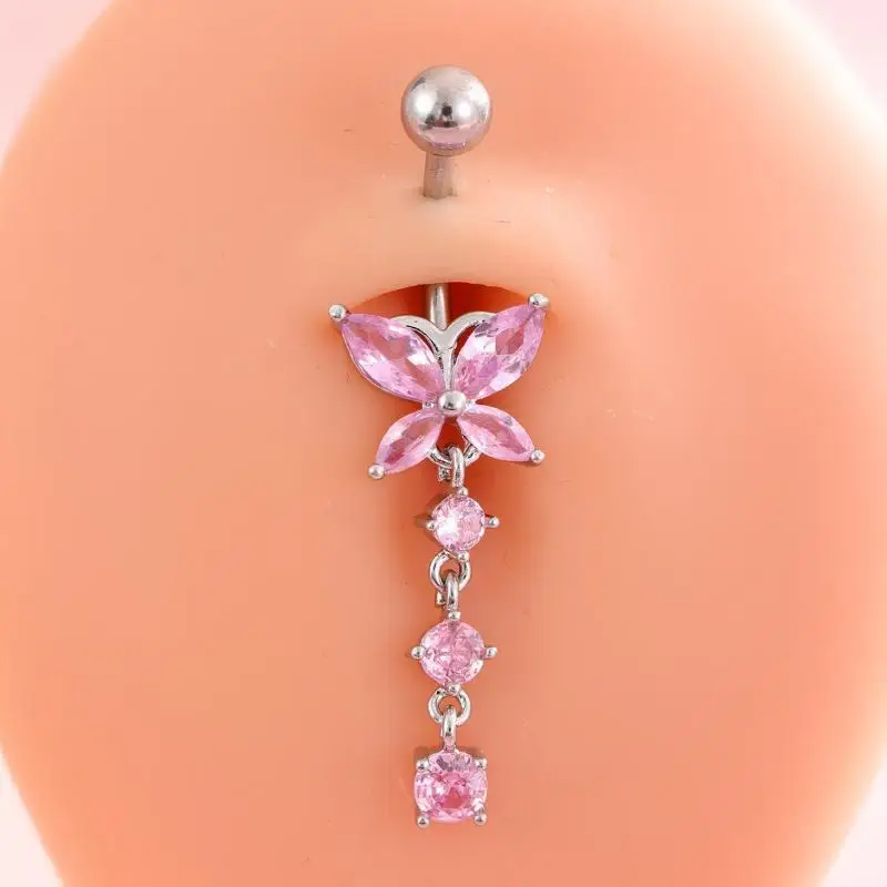 Boho Style Crystal Belly Button Rings Premium Stainless Steel Long Pendant Navel Piercing for Beach Holiday