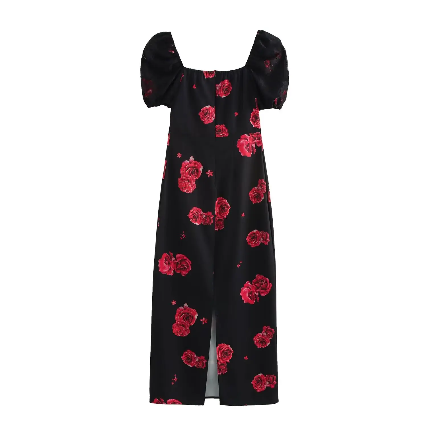   Verão nova moda feminina temperamento impresso mangas bolha francesa vestido de emagrecimento