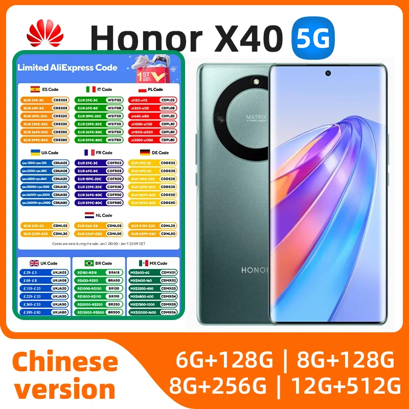 Honor X40 5G cellulare 6.67 pollici AMOLED Snapdragon695 50MP fotocamera 5100Mah 40W ricarica rapida Android 12