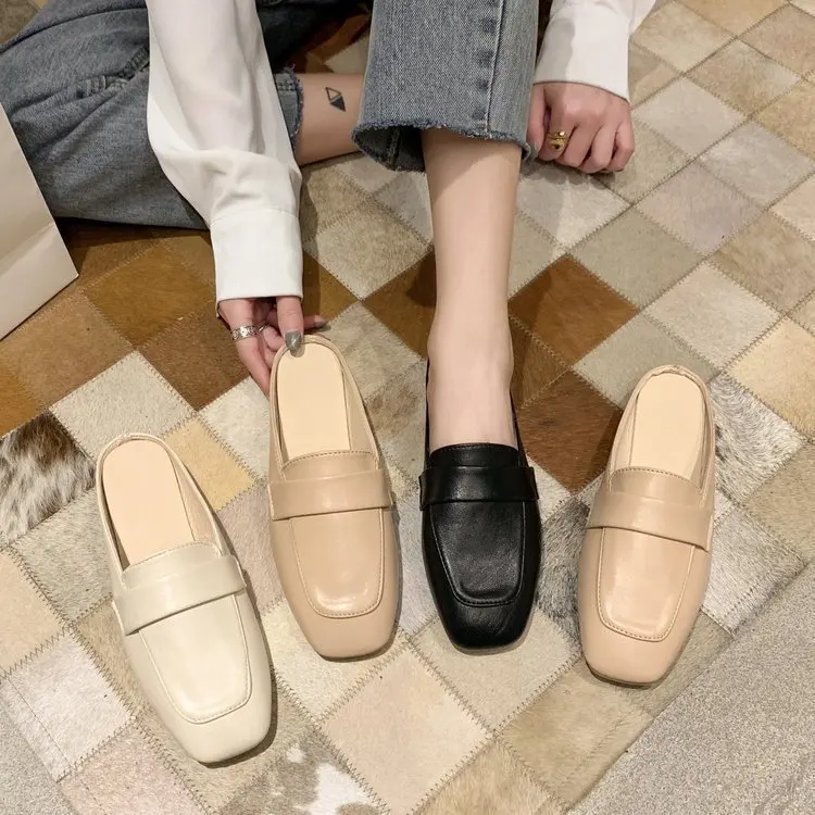 

Women's Sandals Slippers Fashion Single Shoes Square Mouth Flat Low-heeled Women Summer Shoes