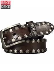 Handmade Punk Style Rivets Genuine Leather Belt Cowhide Strap For Pants Moto Biker Studded Belts Pin Buckle Waistband