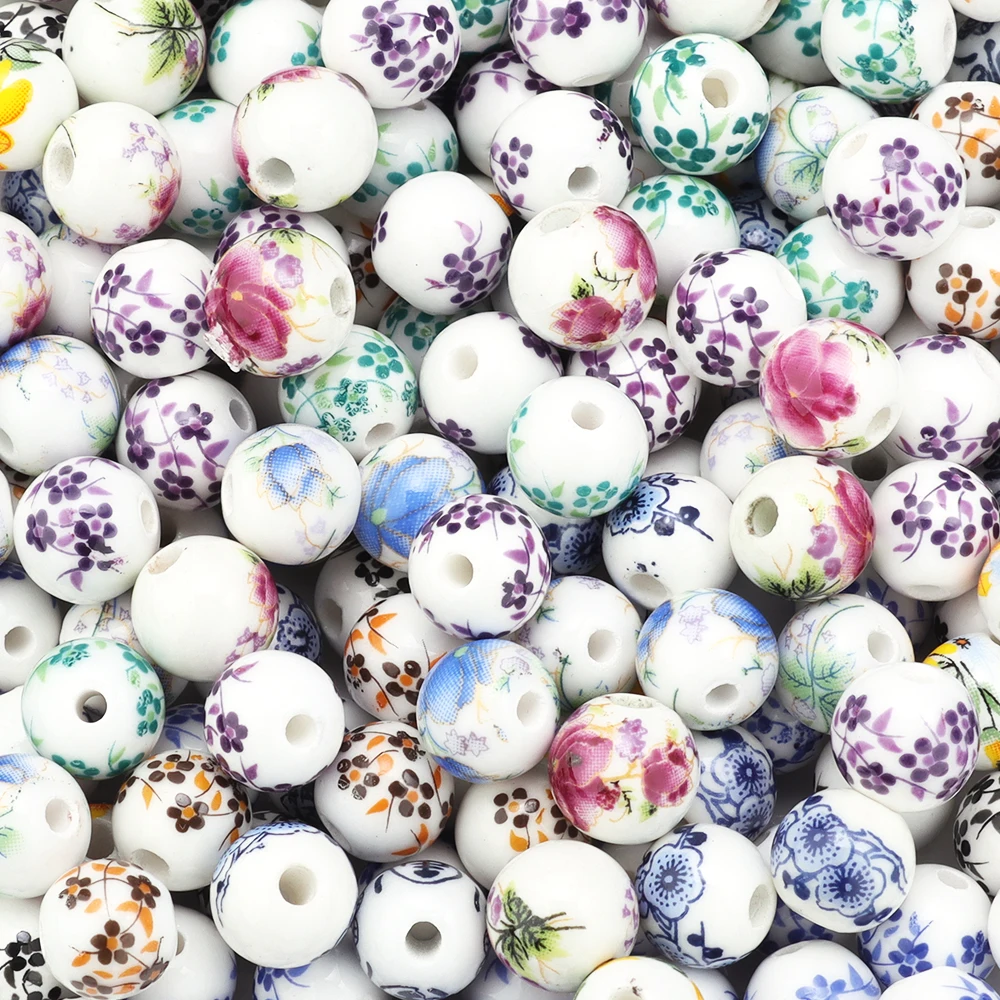 50 sztuk/partia Jingdezhen koraliki ceramiczne kolorowy kwiat luźne koraliki w stylu chińskim koraliki dystansowe do tworzenia biżuterii DIY rzemiosło bransoletka