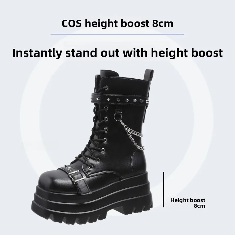 

Women's Boots Heightening 0cm Thi Bot Mid-Calf Punk Sle Cosplay oes Warm Waterproof Winter Faion Boots