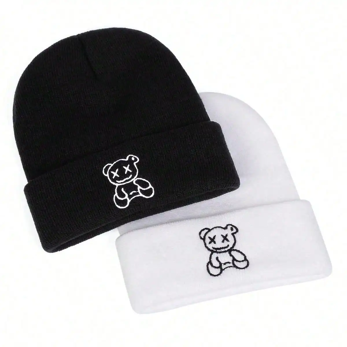 Unisex Little Bear Embroidery Beanies Autumn Winter Warm Knitted Hats Hip Hop Cap Beanie Hat Caps For Women Men