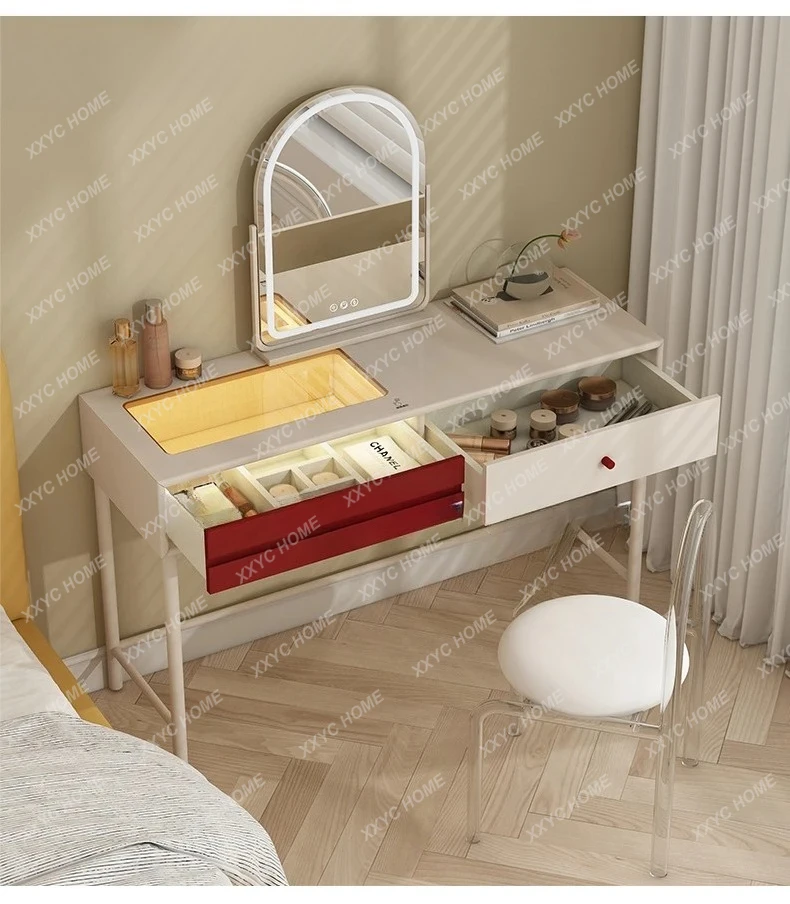 

Multifunctional Dressing Table Modern Simple Storage Integrated Makeup Desk Apricot Gray Customization