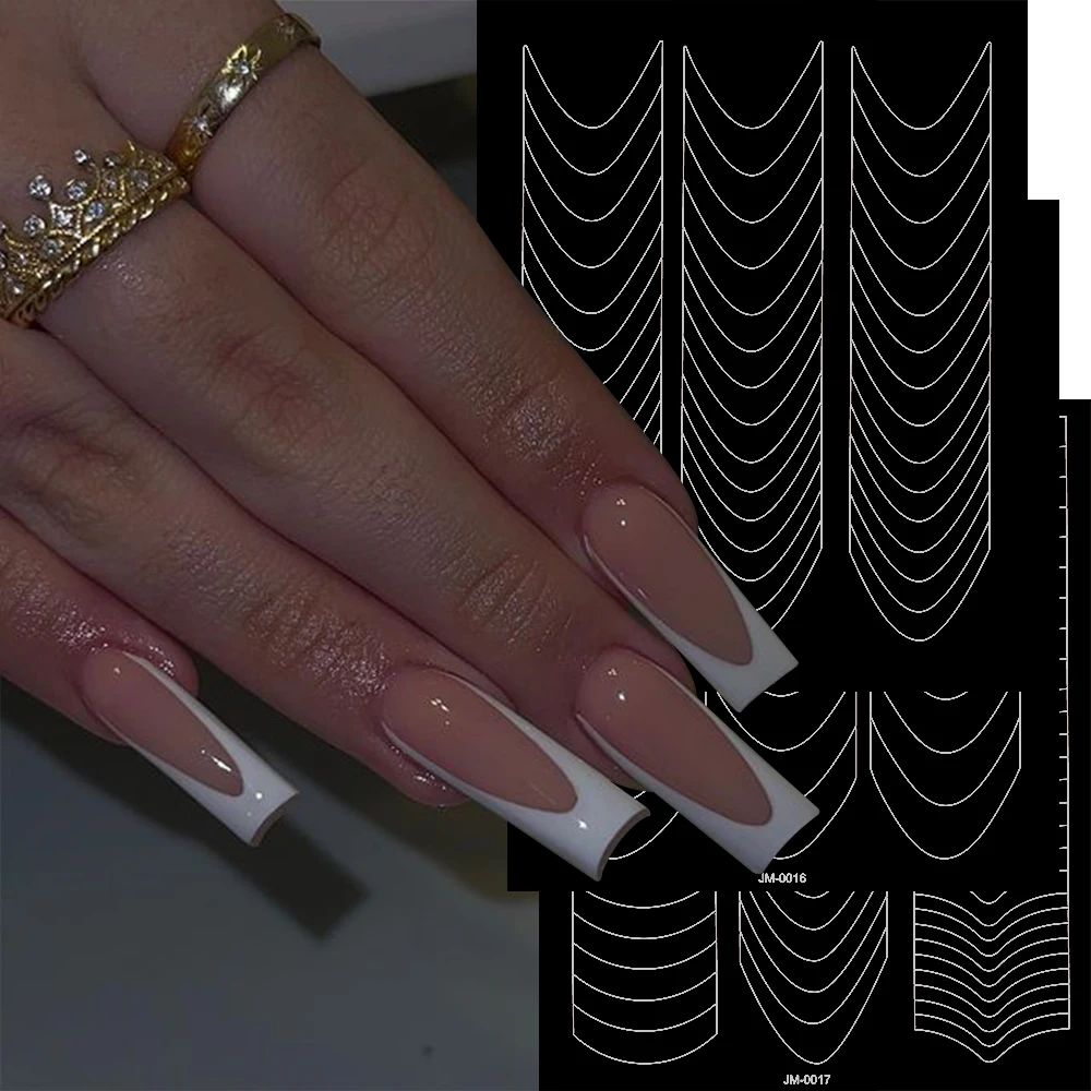 1pc French Tip Nail Art Stickers V-Shaped Crescent Moon Stencils Self-Adhesive Nail Tip Guides for Edge Auxiliary Black DIY Tool