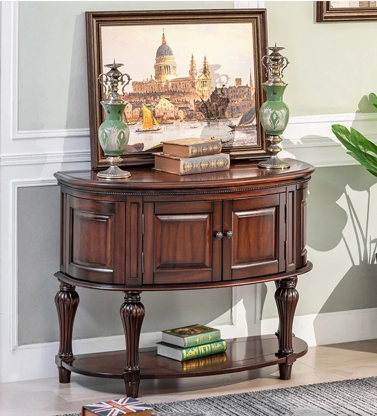 Table de porche européenne en bois massif, armoire de séparation, armoire de porche américaine, longue table contre le couloir mural