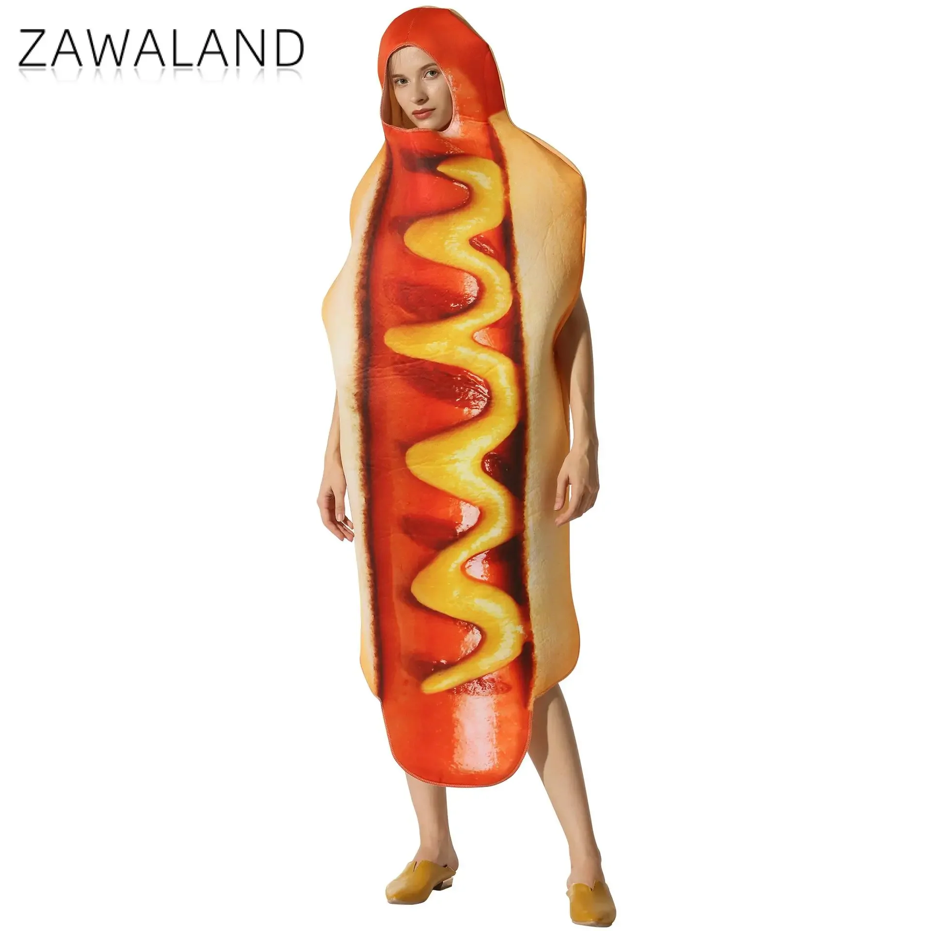 Zawaland Funny Hot Dog Costume Adult Food Party Cosplay Outfit Stage Performance Clothes Family Carnival Purim Dress Up Suit