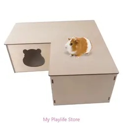 Hamster House with Multi Chambers Wooden Hideout Nesting Habitat for Gerbils Chinchillas Young Guinea Pigs Small Animals