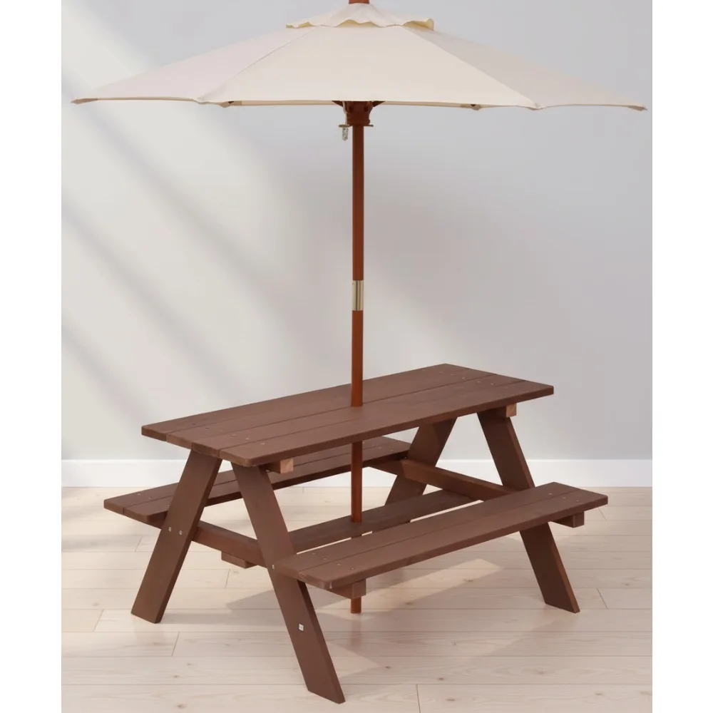 

Kids Wooden Picnic Table with Removable Umbrella, Outdoor Indoor Activity Furniture Set for Toddlers Boys Girls