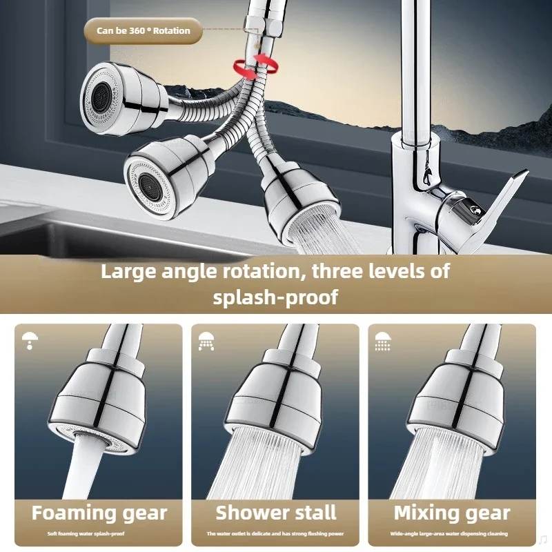 

Faucet booster anti-base water god faucet foaming device, universal rotating kitchen extended faucet extender