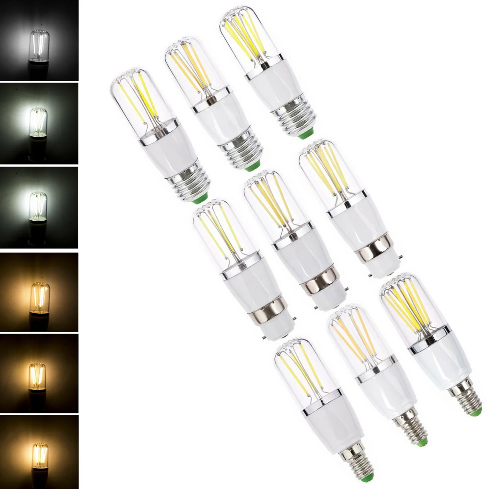 10Pc Dimmable Cob Led Bulbs Filament Bulb E27 E14 B22 Ac220v Dc12v 3w 6w 3000k 6000k Es/ses/bc 360/degree/angle Clear/cover Corn