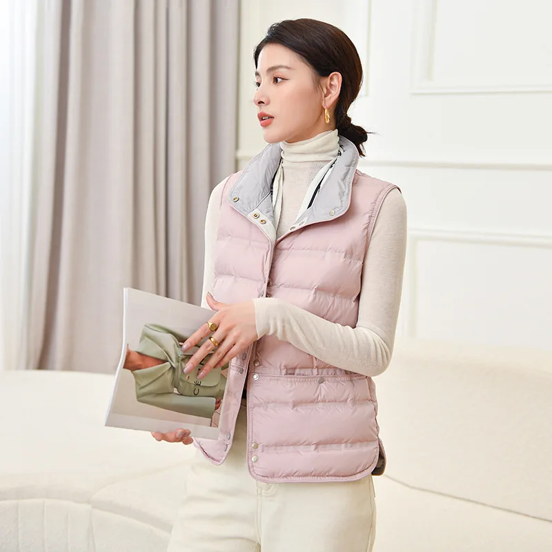 Autumn Winter Women Single Breasted Down Waistcoat Jacket Parkas Light Thin White Duck Down Vest Coat Lady Warm Sleeveless Tank