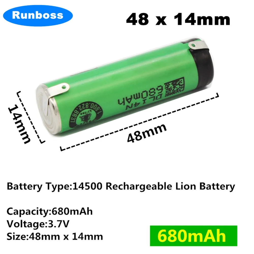 

3.7V 680mAh 14500 Rechargeable Li-ion Battery For Philips HQ8170 HQ8160 HQ8150 HQ8140 HQ8100 HQ9090 RQ1250 Shaver Razors