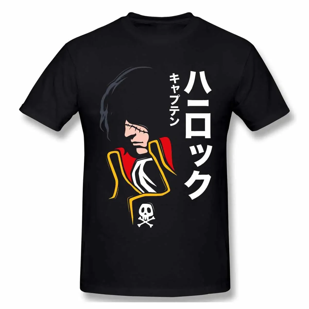 アニメ特大コットンTシャツ、キャプテンハーロック、スペース海賊、半袖ストリートウェア、Tシャツトップス