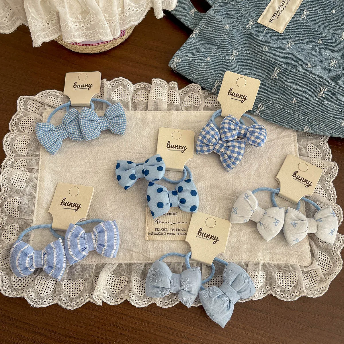2 Piezas de Lazos Elásticos para el Cabello de Niñas, Lazos Azules para el Cabello, Lazos para Cola de Caballo, Bandas Elásticas de Goma, Accesorios para el Cabello de Niñas