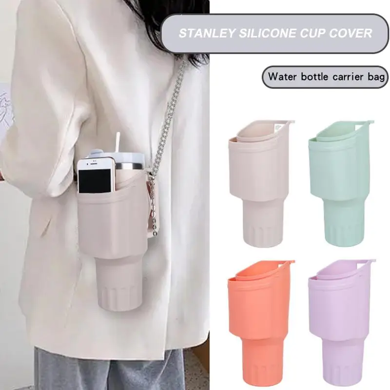 Silicone Cup Sleeve Water Bottle Wrap Protector With Phone Bag Water Bottle Boot With Handle For Running Gym Jogging