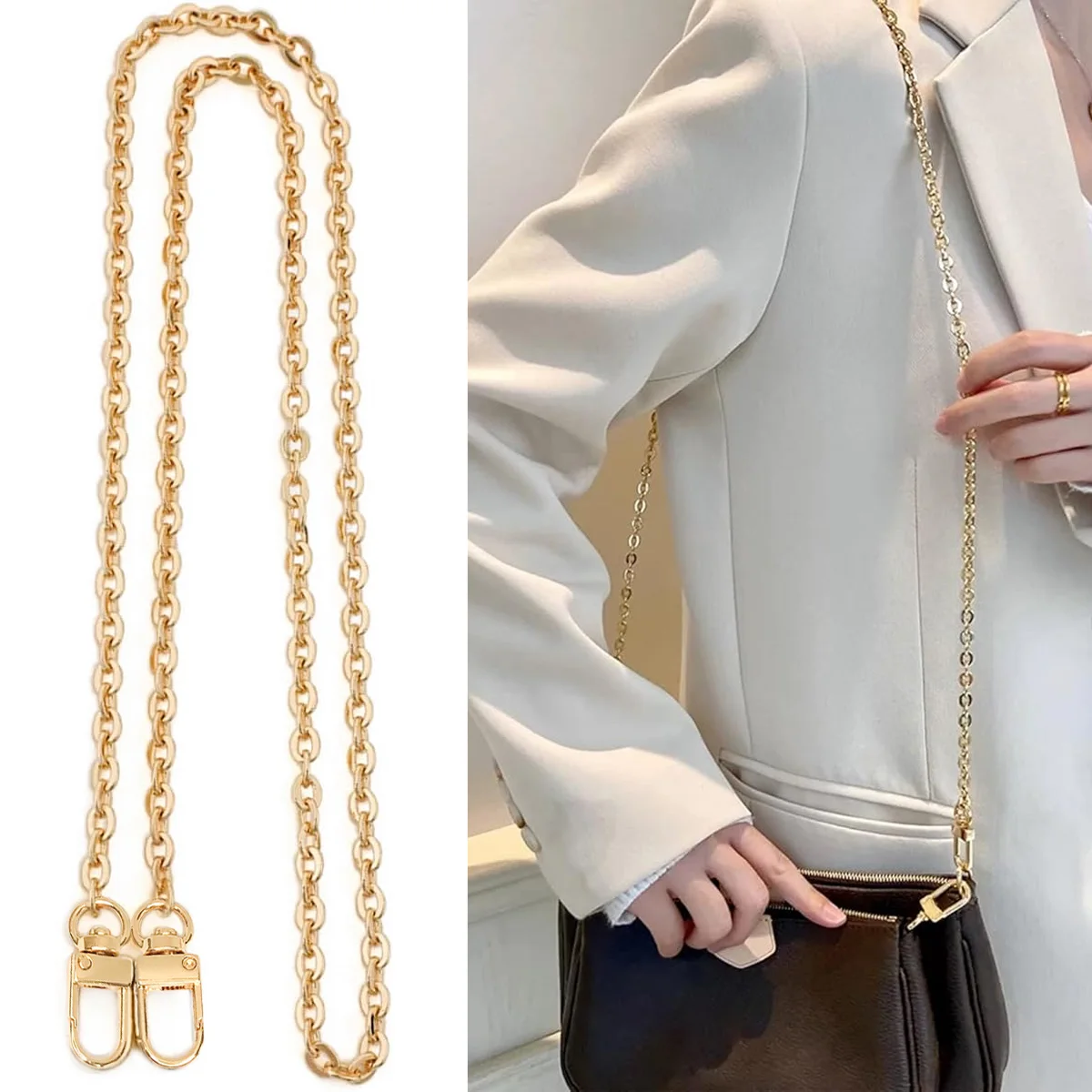 Chain Strap Replacement for Handbags, Crossbody Shoulder Strap with Metal Buckles, Compatible Designer Bags/Wallets Purse Making
