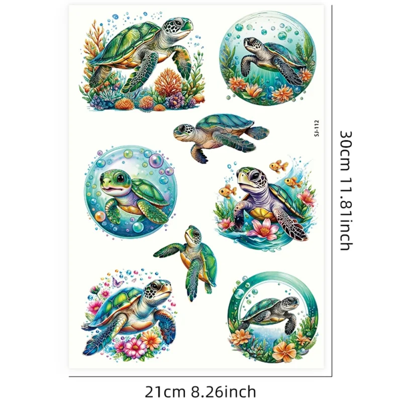 8pcs/Set Colorful Sea Turtle DIY Glass Jar Transfer Paper UV DTF High Self-Adhesive Transfer Paper Decorating Cups And Bottles - view 4