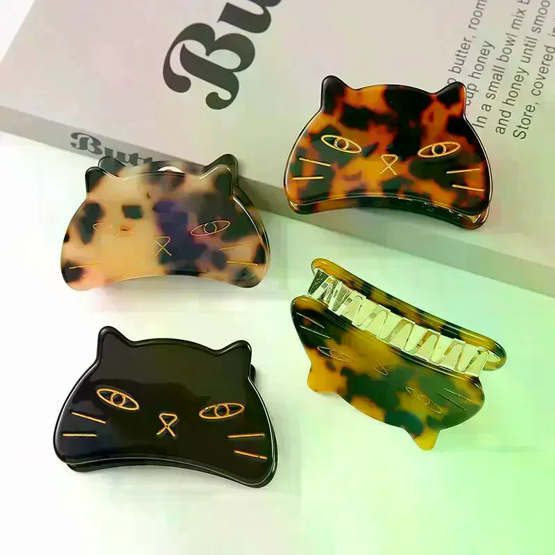 1Pcs Cute Sweet Hair  Elegant Acetate Cat Grab Clip Metal Tooth Hairpin Ladies Back Of The Head Disc Hair Gripper