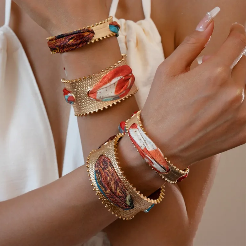 

Creative Ribbon Scarf Opening Bangles for Women Hollowed-out Matte Cuff Bracelet Bohemian Summer Beach Vacation Hand Jewelry