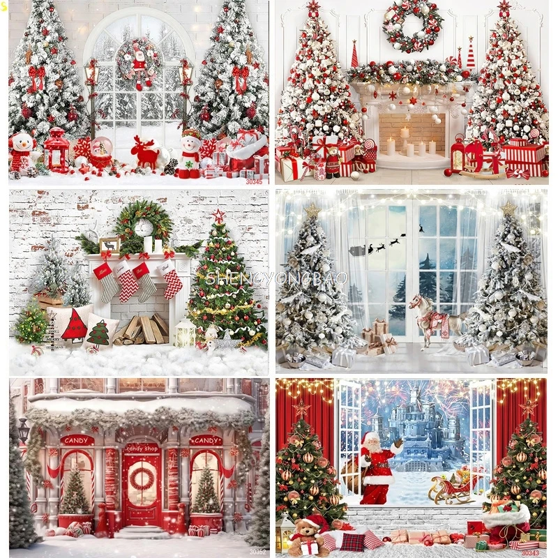 

Christmas Day New Year Wreath Snowman Photography Backdrop Props Family Xmas Eve Party Decor Living Room Window Photo Background