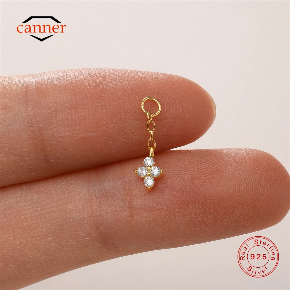 

CANNER 1PC 925 Sterling Silver Four Claw Zircon Tassel Piercings Chain Charm For Women Ins Earrings Chain Charm Accessories Gift