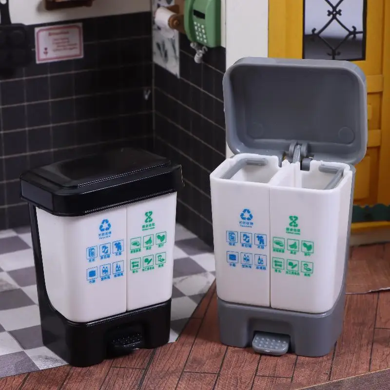 1Pcs Doll House Mini Kitchenware Model Mini Classified Trash Can Shooting Scene Props