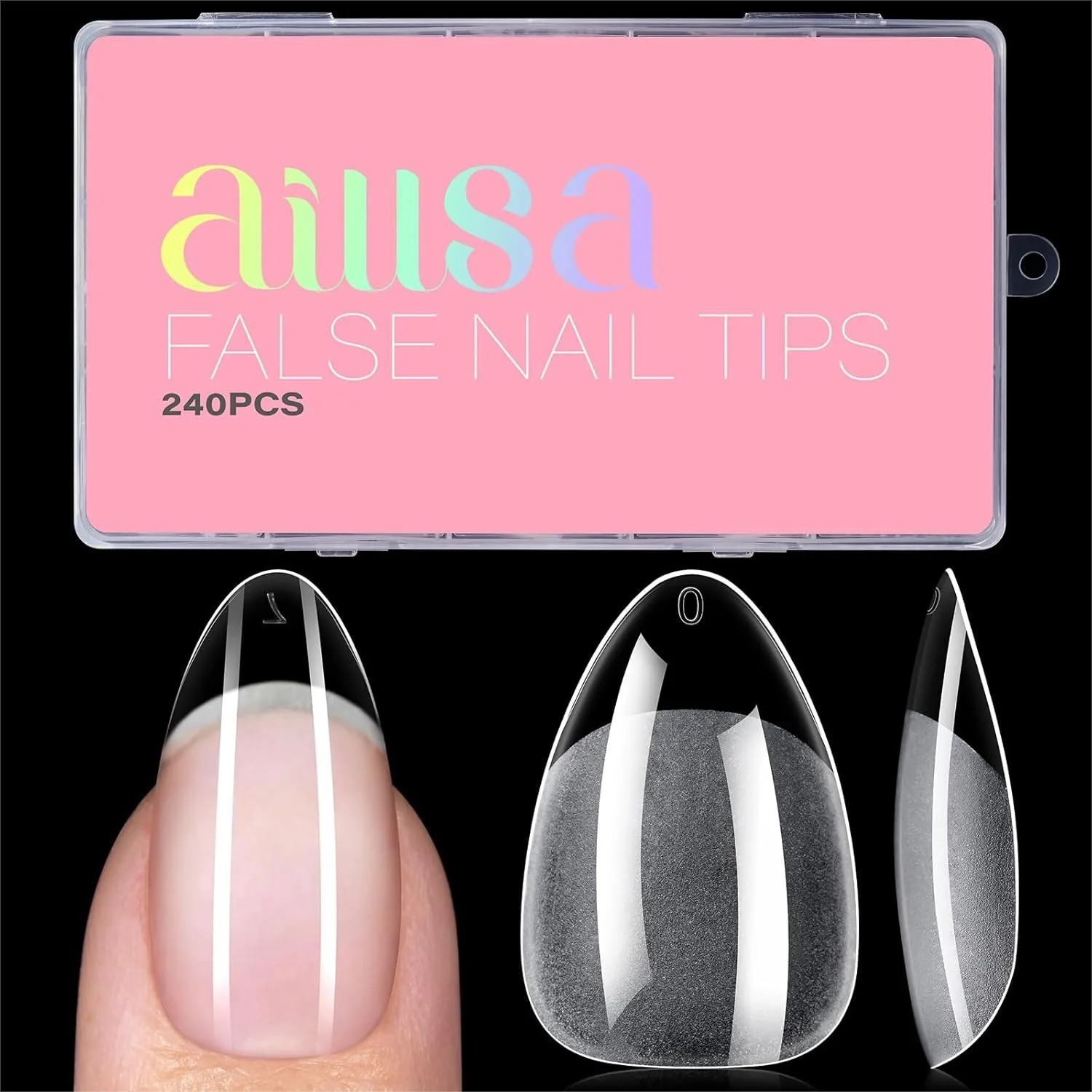 Short Almond Nail Tips 240pcs Thickened Pre-shaped False Nails 15 Sizes with Storage Box, Half Matte Fake Nails Extension for