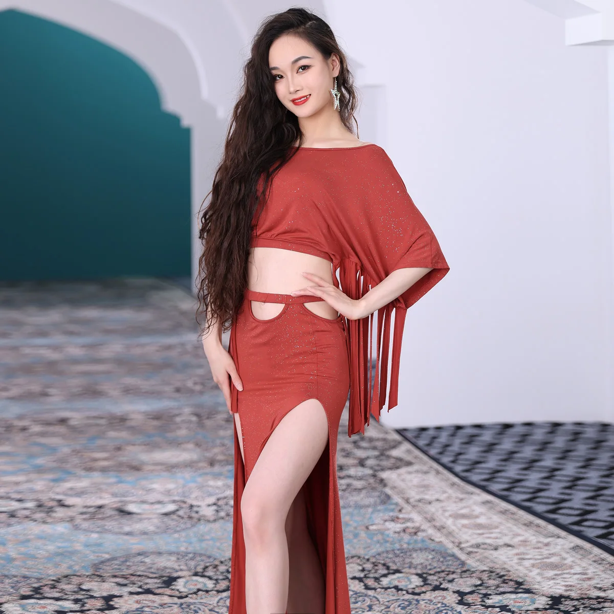 Customized Belly Dance Costume Set Women's Practice Dress Modal Oriental Dance High Waist Long Dress Exotic Dancewear