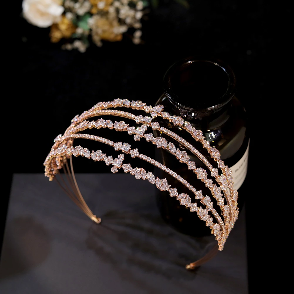 New Luxury Design Cubic Zirconia Pearls Headband Bridal Tiaras Wedding Hair Accessories Bridesmaid Headwear Party Jewelry