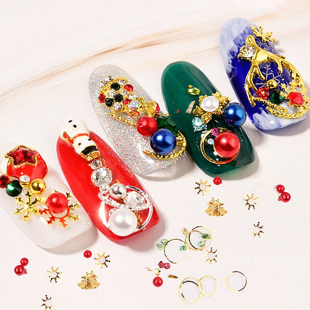 Floco de neve acessórios para unhas 3 caixas decoração de natal adesivos glitter remendo dicas de liga diy manicure presentes lindos padrões