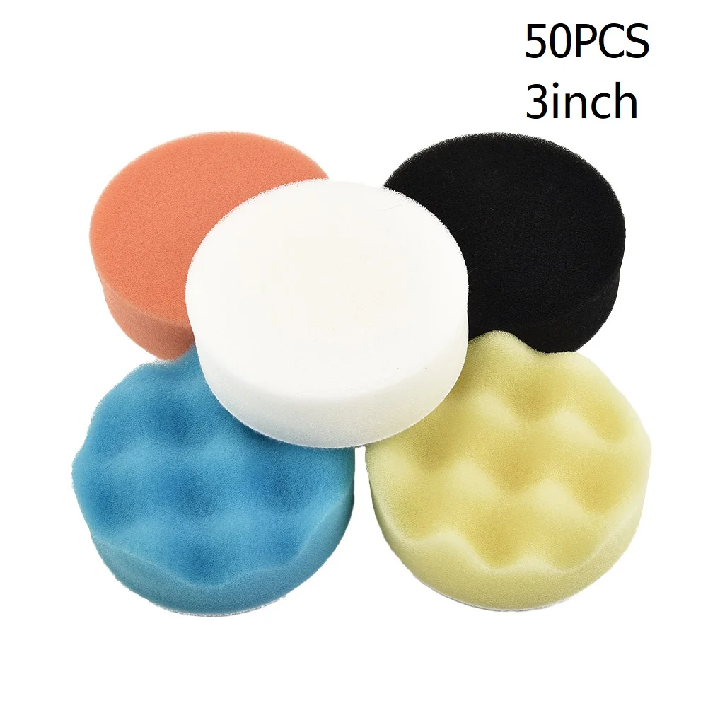 50pcs Polishing Pad 3 Inch/75mm Sponge Buffing Pads Discs Car Polisher Dust Removol Scratches Cleaning Waxing Tool