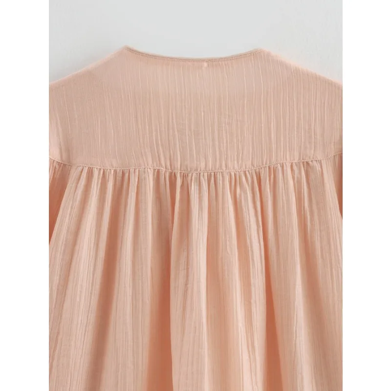 Trendy All-Match Women Blouse O-Neck Drawstring Long-Sleeve Shirt Top Spring Autumn Blouse for Women Loose Design Aesthetic New