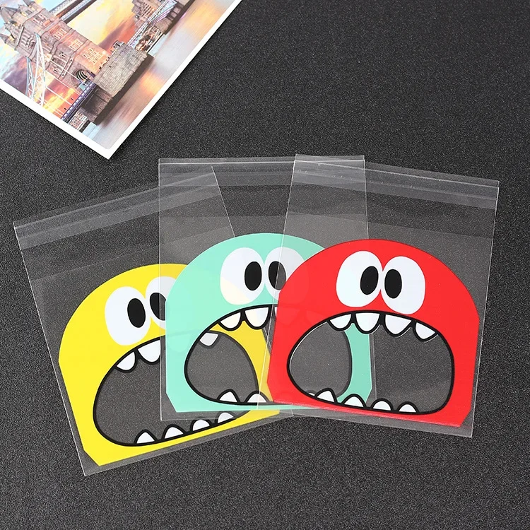 100 stücke opp selbst klebende kleine Monster Keks Lebensmittel Schokoladen tasche Schmuck Probe handgemachte Seife Versuch Packt asche