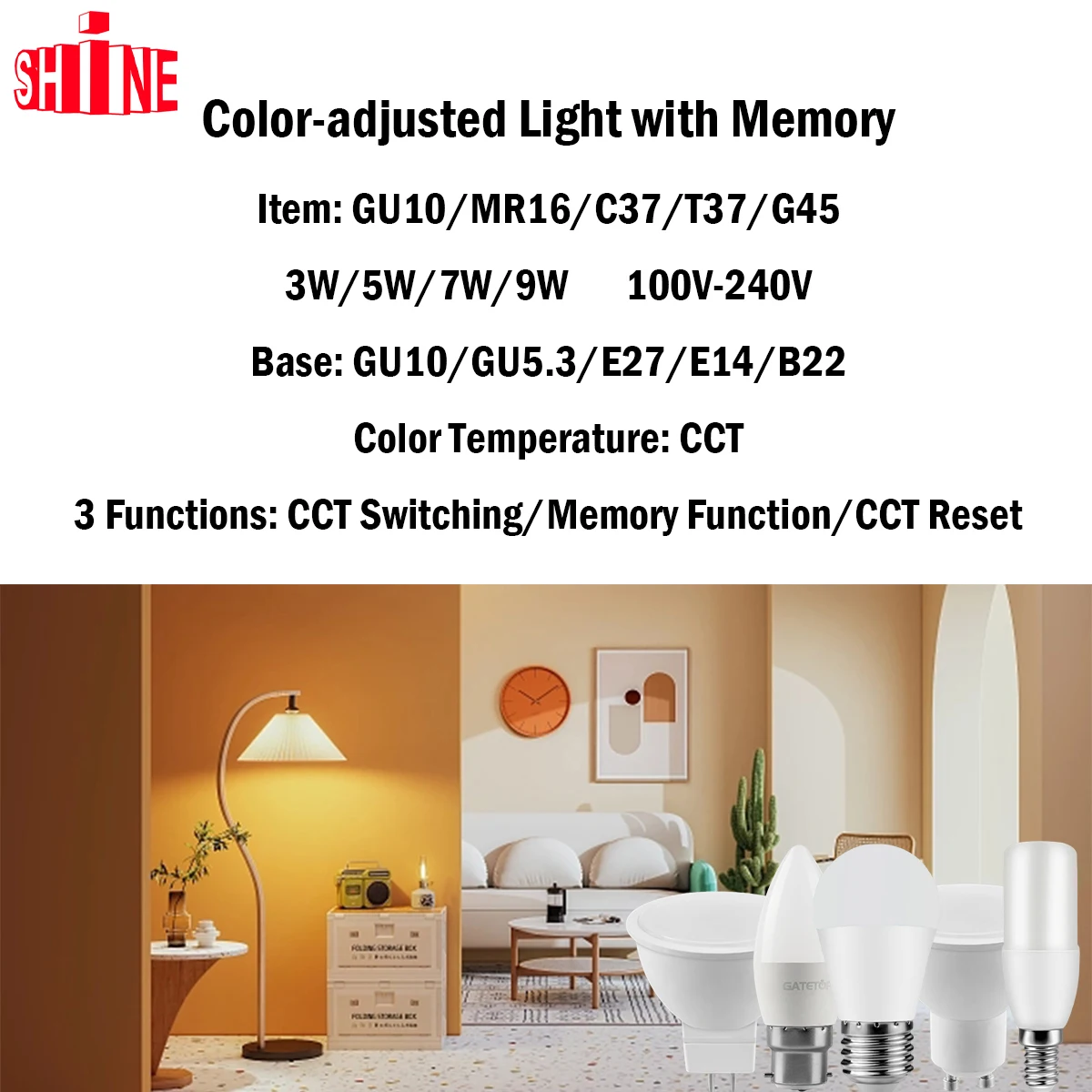 

5/10/15/20PCS LED Color-adjusted Light 100V-240V 3W-9W CCT, Memory Function, Color Temp Reset Light For Interiors Lighting