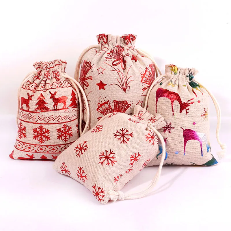 5Pcs Christmas Drawstring Gift Bag Candy Jewelry Packaging Bags for Xmas Decoration Christmas Bags