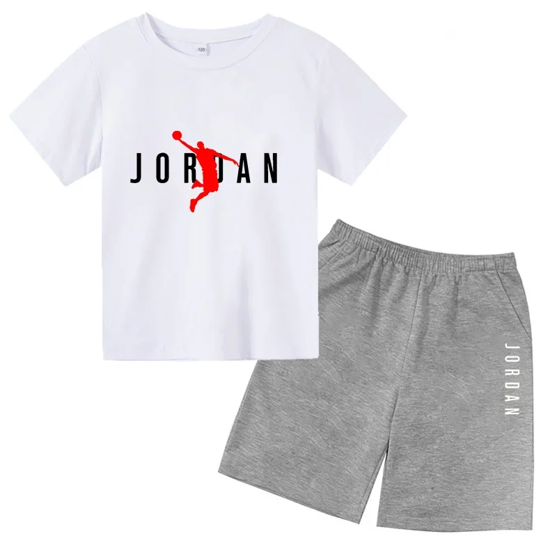 Children's Student Teen Summer Brand T-shirt Top + Shorts 2pcs Set Boy Girl Fashion Casual Sports Basketball Star Kid Clothes