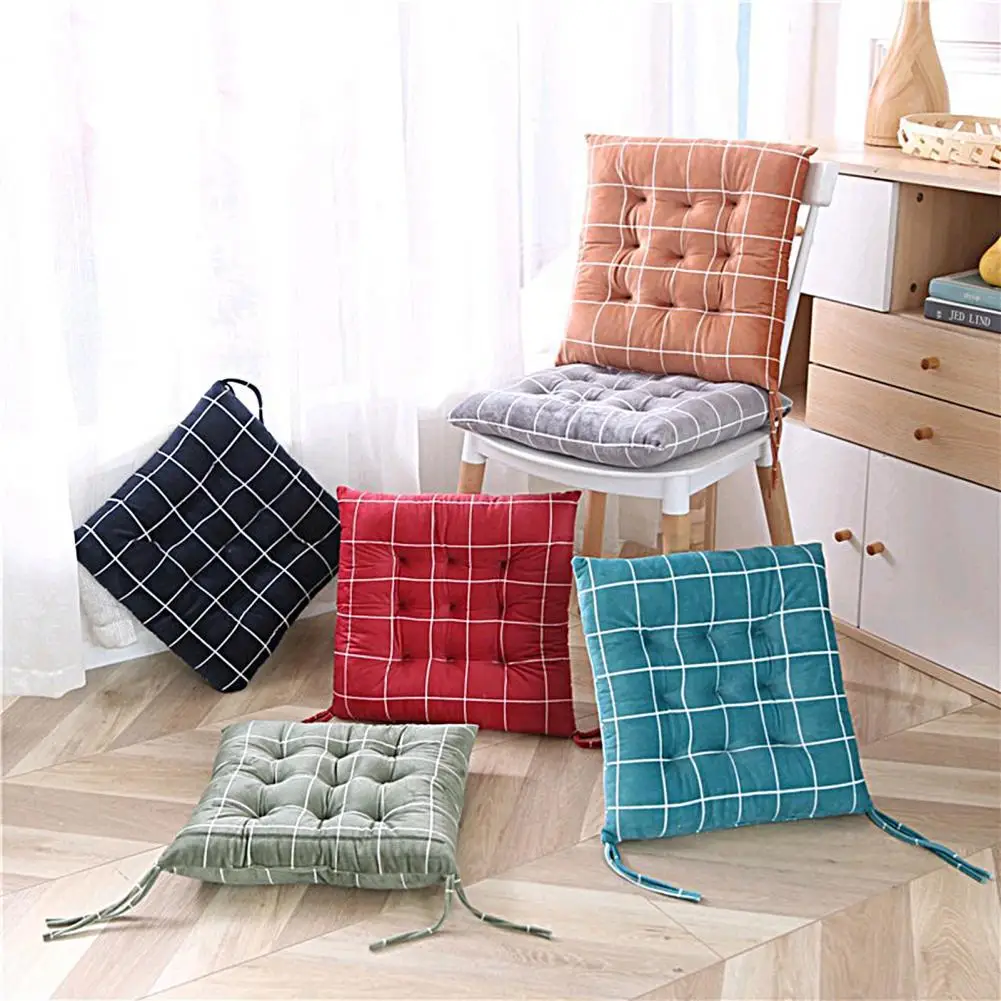 Square Chair Soft Pad Thicker Seat Cushion Plaid Pattern Hip Protective For Dining Patio Home Garden Sofa Buttocks Cushion